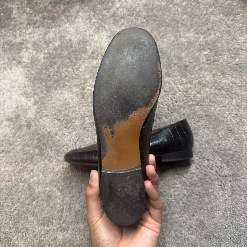 Lauren Ralph Lauren Women's Brown Croc-Embossed Leather Loafer with Logo Buckle - Picture 3 of 7